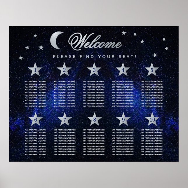 Póster 10 Tabla de Estrellas de Bodas celestes (Frente)