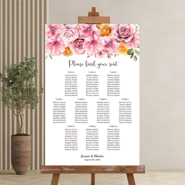 Póster 10 Tabla Elegante Boda Floral Rosa (Subido por el creador)
