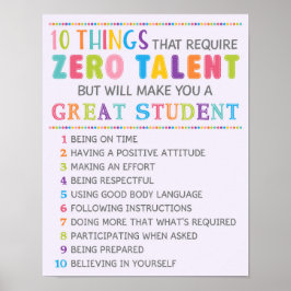 Póster 10 Things To Be A great Student Classroom Poster