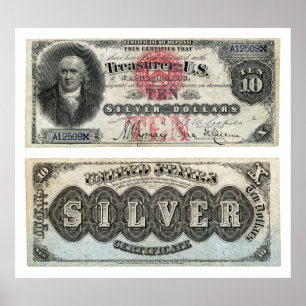 Póster $10 U.S. Banknote Silver Certificate 1878