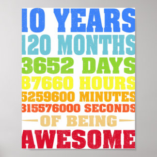 Póster 10 Years 120 Months Of Being Awesome 10th Birthday