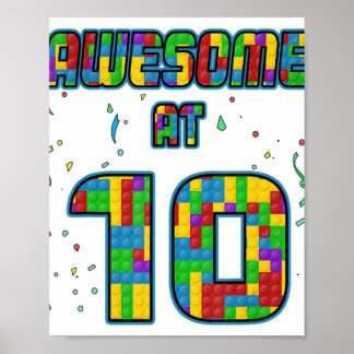 Póster 10 Years Old Birthday Gift Age 10 Build Blocks Bri