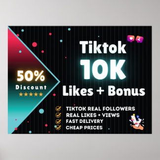Póster 10K Me Gusta Tiktok + 100K Vistas GRATUITAS