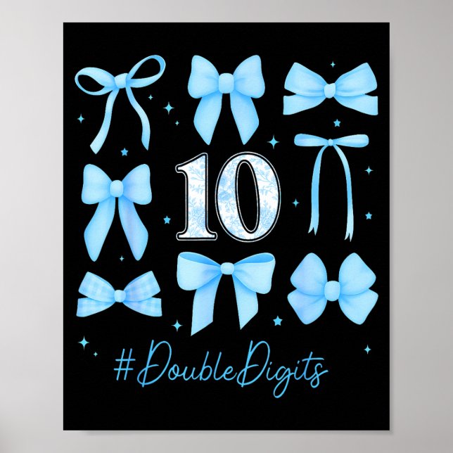 Póster 10th Birthday Girl Blue Coquette Bow 10 Year Old A (Frente)
