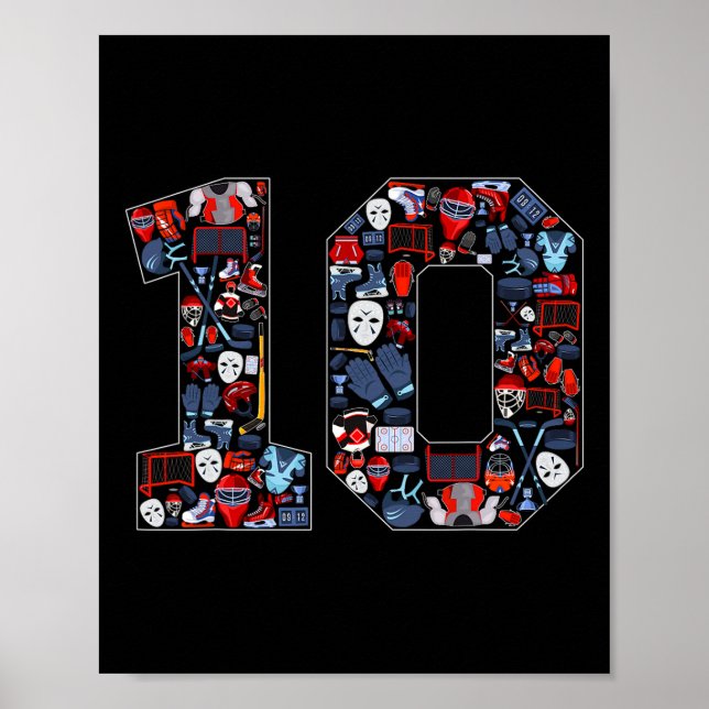 Póster 10th Birthday Ice Hockey Themed 10 Year Old Party  (Frente)