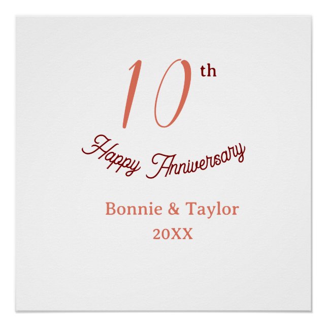 Póster 10th wedding anniversary peach pastel name retro b (Anverso)