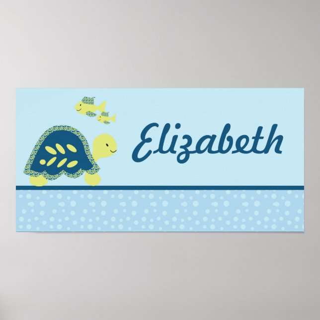 Póster 10x20 Nursery Art Name Imprimir Turtle Reef Ocean  (Frente)