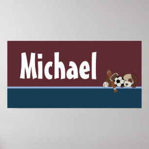 Póster 10x20 Nursery Art Name Print Lil League Puppy Dog