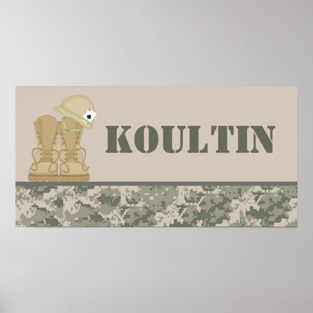 Póster 10x20 Nursery Name Wall Art ARMY ACU Camoflauge (Frente)