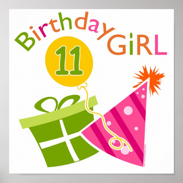 Póster 11.º cumpleaños - Chica de cumpleaños (Frente)