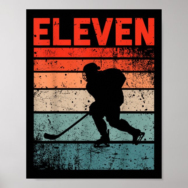 Póster 11.º cumpleaños Hockey sobre hielo Retro Niño de 1 (Frente)
