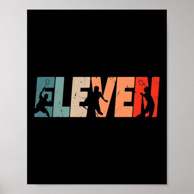 Póster 11.º cumpleaños Retro Badminton Niño de 11 años Gi (Frente)