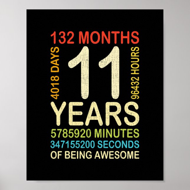 Póster 11.º cumpleaños Retro de cosecha de 11 años 132 (Frente)