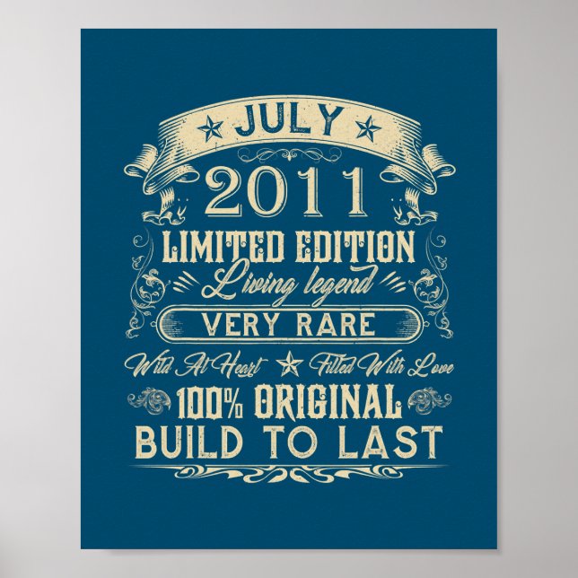 Póster 11.º regalo de cumpleaños 11 años de antigüedad Re (Frente)