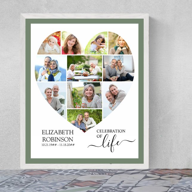 Póster 11 Collages de fotos de celebración de la vida (Funeral memorial poster to order professionally printed or as a printable digital download)