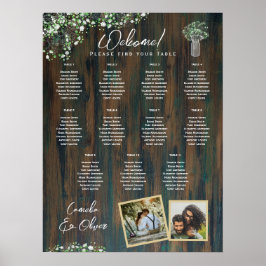 Póster 11 Mesa Madera Rústica Gypsophila Fotografía de la