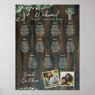 Póster 11 Mesa Madera Rústica Gypsophila Fotografía de la