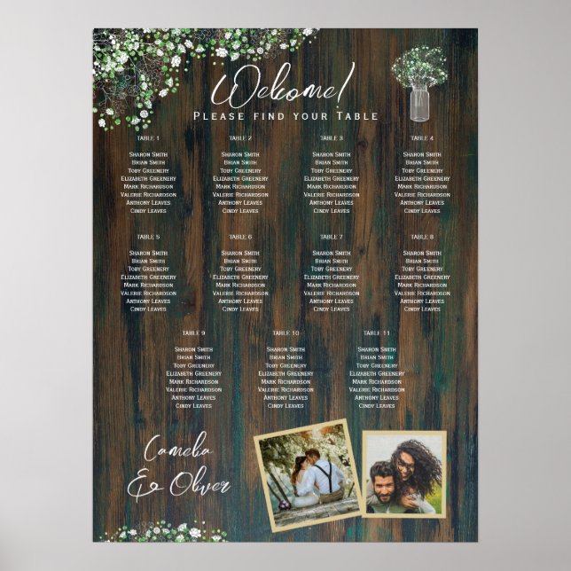 Póster 11 Mesa Madera Rústica Gypsophila Fotografía de la (Frente)