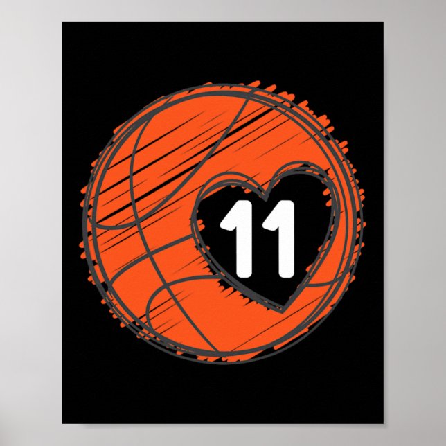 Póster #11 Número 11 en el corazón - Jugador de baloncest (Frente)