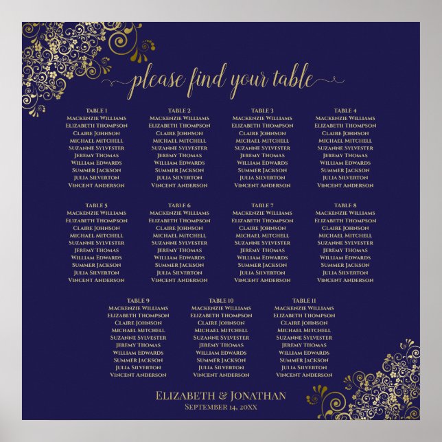 Póster 11 Tabla de asientos Boda de mesa Azul de la Marin (Frente)