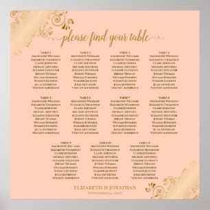 Póster 11 Tabla de asientos Boda de tabla Peach y Gold