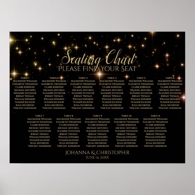 Póster 11 Tabla de asientos para Bodas de mesa Estrellas  (Frente)