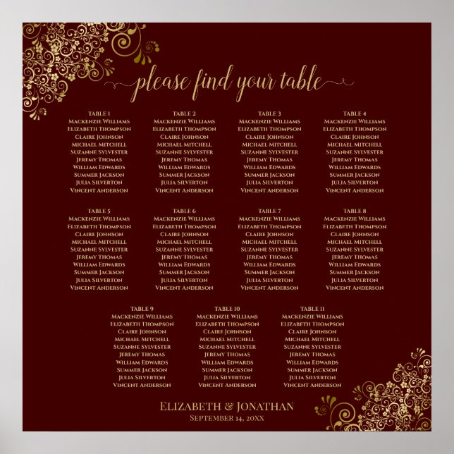 Póster 11 Tabla de asientos para Bodas de mesa Lacy Gold  (Frente)