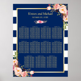 Póster 11 Tablas Tabla de asientos Boda | Floral azul mar