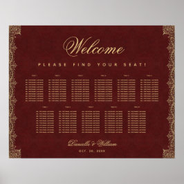 Póster 11 Table Burgundy Red Vintage Gold Seating Chart