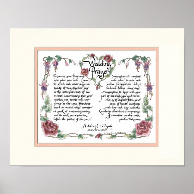 Póster 11 x 14 Boda Oración, caligrafía del aniversario (Frente)