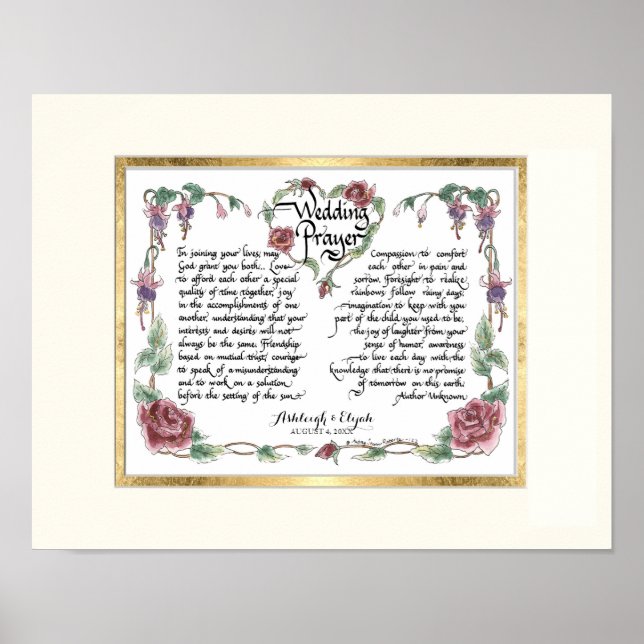 Póster 11 x 14 Boda Oración, caligrafía del aniversario (Frente)