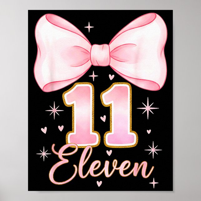 Póster 11th Birthday Girl Coquette Bow Its My Eleven Birt (Frente)