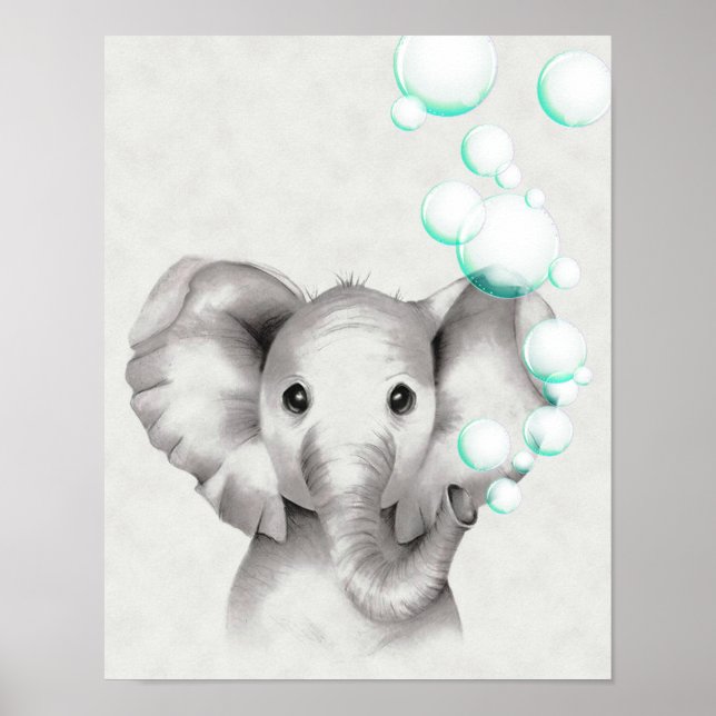 Póster 11x14 Elefante resbalando burbujas de tronco (Frente)