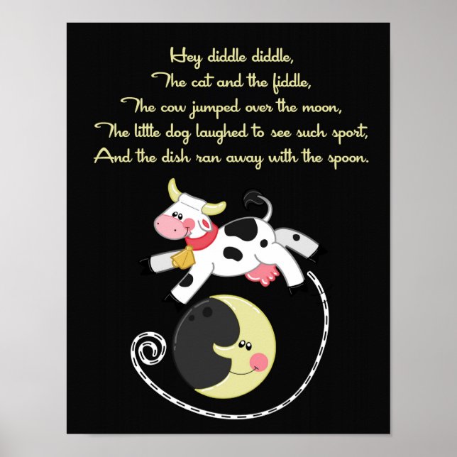Póster 11x14 Hey Diddle Rhyme niños Sala Wall Art (Frente)