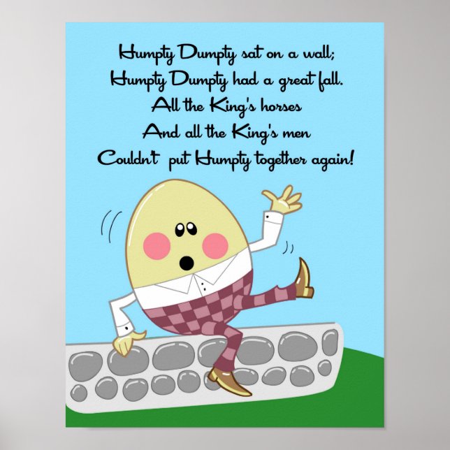 Póster 11x14 Niños de humpty Dumpty Rhyme Room Wall Art (Frente)