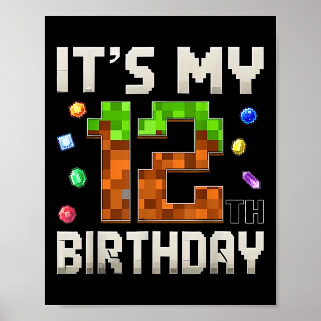Póster 12.º cumpleaños 12 años Gamer Pixel (Frente)