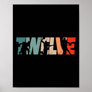 Póster 12.º Nacimiento Retro Baloncesto Niño Gi de 12 año