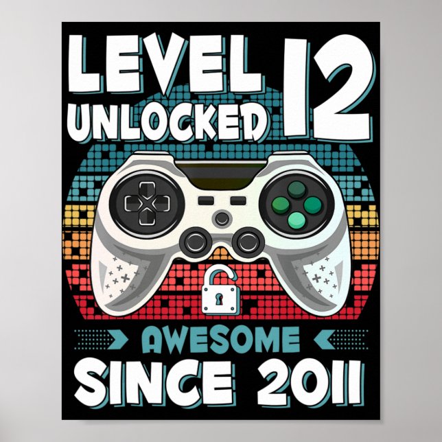 Póster 12 años BDay Son Boy Fun Gamer 12 años (Frente)
