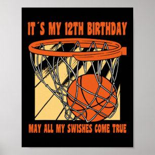Póster 12 años feliz duodécimo cumpleaños básquetbol duod