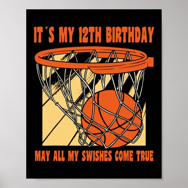 Póster 12 años feliz duodécimo cumpleaños básquetbol duod (Frente)