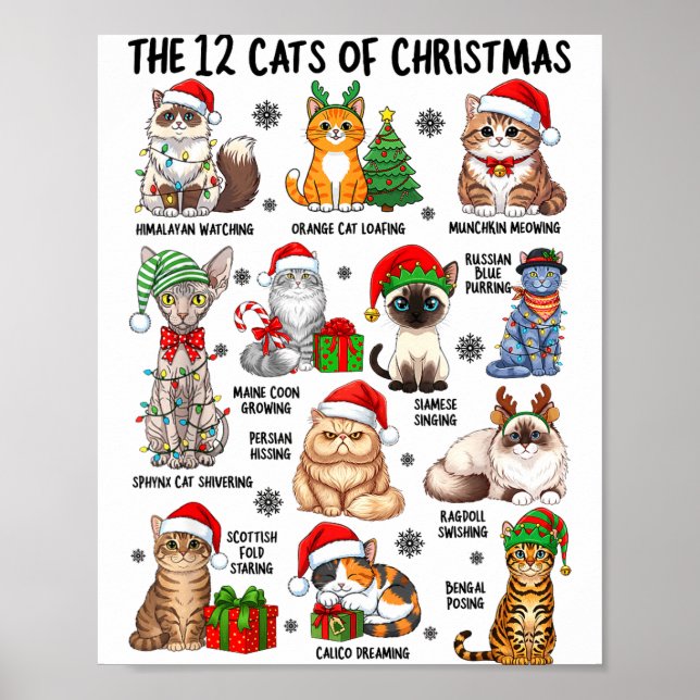 Póster 12 Cats Of Christmas Funny Xmas Cat Lover Holiday  (Frente)