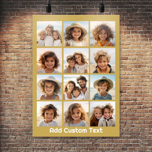 Póster 12 Colaje de Fotos con Fondo Dorado y Texto