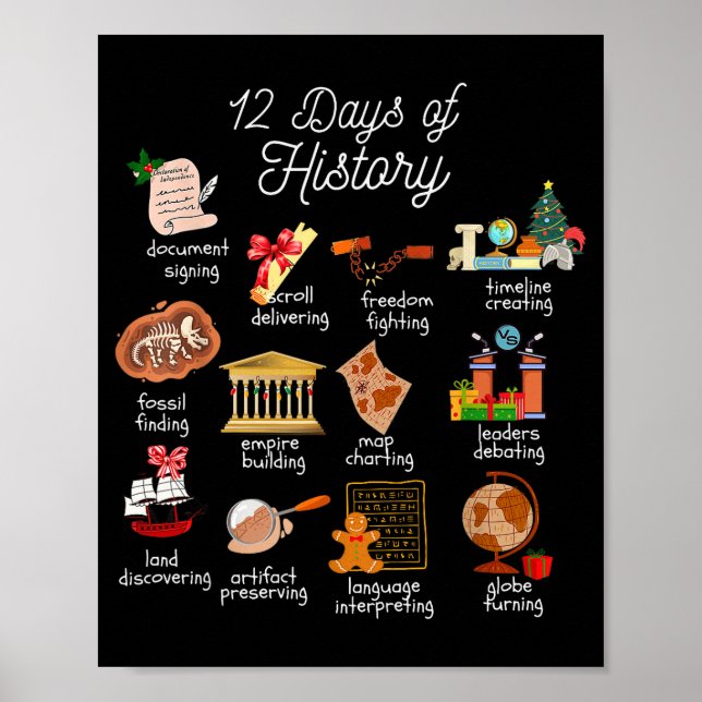 Póster 12 Day Of History Teacher Christmas Social Studies (Frente)
