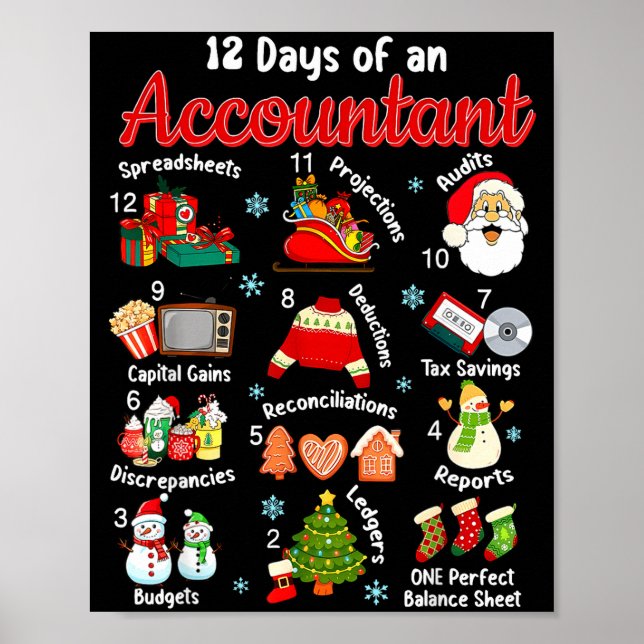 Póster 12 Days Of Accountant Christmas Accounting Major M (Frente)