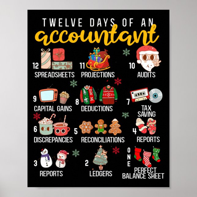 Póster 12 Days Of An Accountant, Xmas Party, Funny Accoun (Frente)