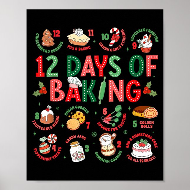 Póster 12 Days Of Baking Baker Christmas Cook Chef Baking (Frente)