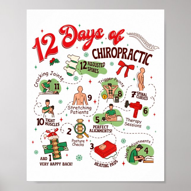 Póster 12 Days Of Chiropractic Christmas Chiropractor  (Frente)