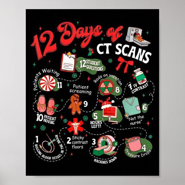 Póster 12 Days Of Ct Scans Christmas Ct Tech Cat Scan  (Frente)