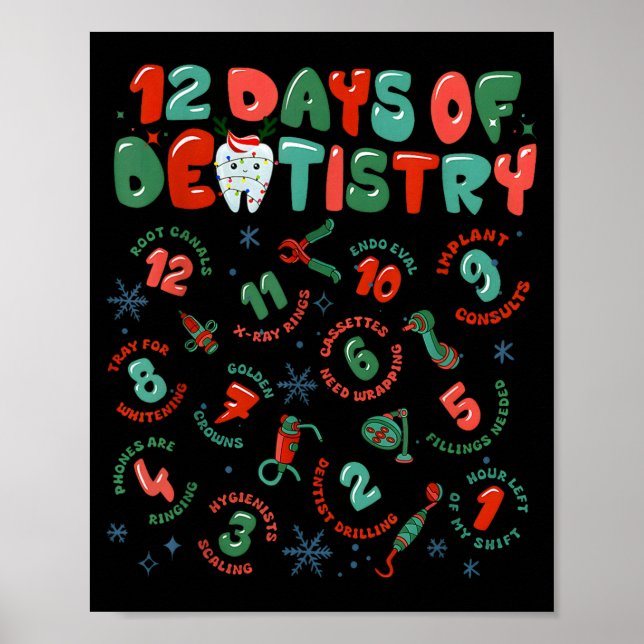 Póster 12 Days Of Dentistry Christmas Dental Squad Crew D (Frente)