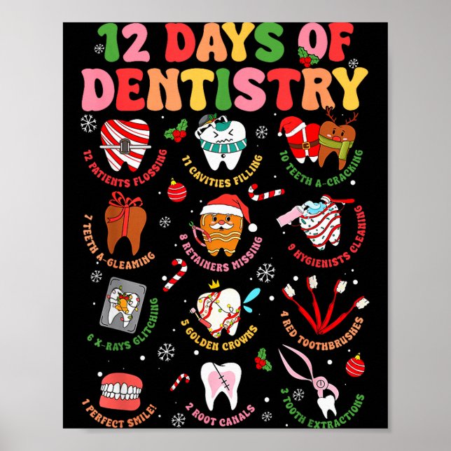 Póster 12 Days Of Dentistry Dentist Xmas Tooth Christmas  (Frente)